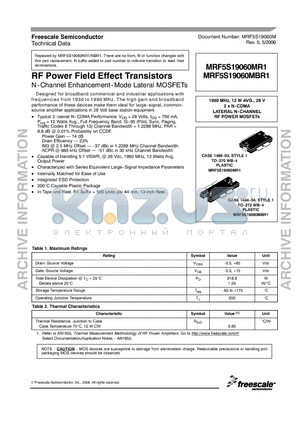 MRF5S19060MBR1 datasheet - RF Power Field Effect Transistors