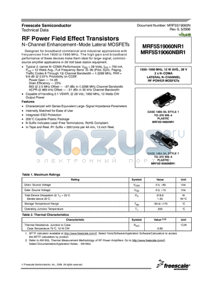 MRF5S19060NBR1 datasheet - RF Power Field Effect Transistors