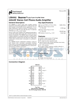 LM4992SD datasheet - 420mW Stereo Cell Phone Audio Amplifier