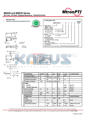M6029AHFSN datasheet - 5x7 mm, 3.0 Volt, Clipped Sinewave, TCXO/TCVCXO