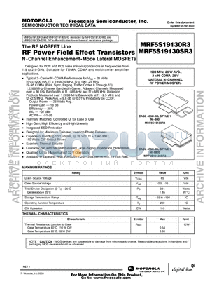 MRF5S19130R3 datasheet - N-Channel Enhancement-Mode Lateral MOSFETs