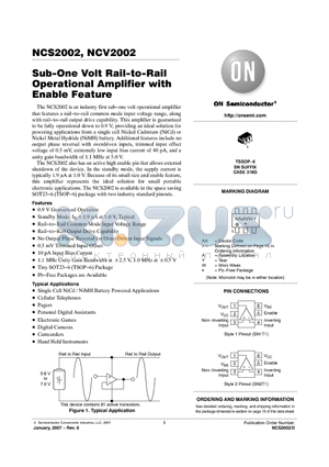 NCS2002SN2T1 datasheet - Sub−One Volt Rail−to−Rail Operational Amplifier with Enable Feature