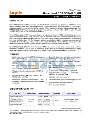 HYMD232726CL8-K datasheet - Unbuffered DDR SDRAM DIMM