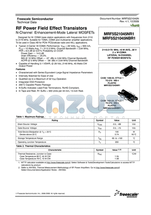 MRF5S21045NR1 datasheet - RF Power Field Effect Transistors N-Channel Enhancement-Mode Lateral MOSFETs