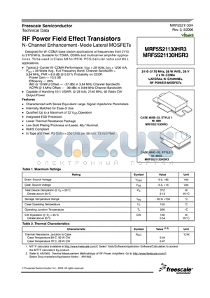 MRF5S21130HR3 datasheet - RF Power Field Effect Transistors N-Channel Enhancement-Mode Lateral MOSFETs