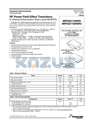 MRF5S21150HR3 datasheet - RF Power Field Effect Transistors N-Channel Enhancement-Mode Lateral MOSFETs