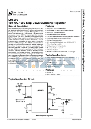 LM5009MM datasheet - 150 mA, 100V Step-Down Switching Regulator