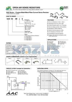 OLRC-3W-0M5FB datasheet - Custom Made Metal Plate Current Sense Resistor