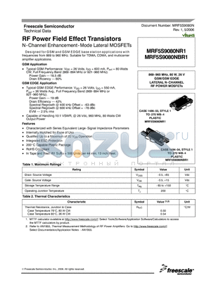 MRF5S9080NR1 datasheet - RF Power Field Effect Transistors