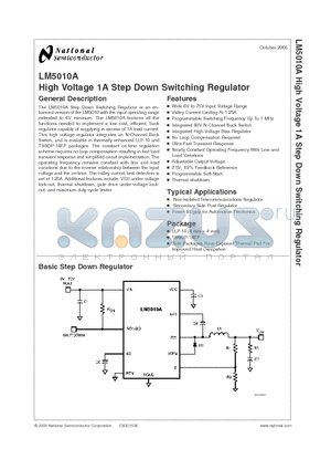 LM5010AHMH datasheet - High Voltage 1A Step Down Switching Regulator