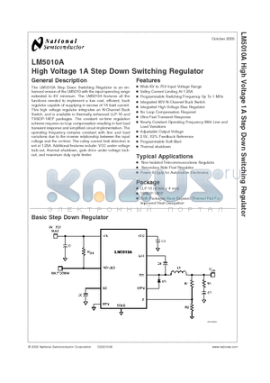 LM5010ASD datasheet - High Voltage 1A Step Down Switching Regulator