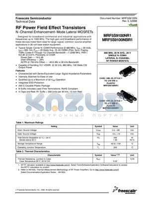 MRF5S9100NR1 datasheet - N-Channel Enhancement-Mode Lateral MOSFETs