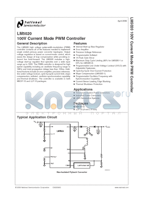 LM5020SD-2 datasheet - 100V Current Mode PWM Controller