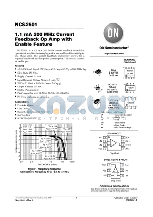 NCS2501SQT2 datasheet - 1.1 mA 200 MHz Current Feedback Op Amp with Enable Feature