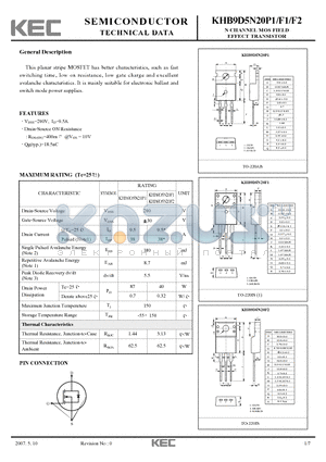 KHB9D5N20P1 datasheet - N CHANNEL MOS FIELD EFFECT TRANSISTOR