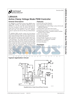 LM5025A datasheet - Active Clamp Voltage Mode PWM Controller