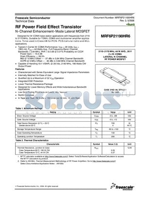 MRF6P21190HR6 datasheet - RF Power Field Effect Transistor N-Channel Enhancement-Mode Lateral MOSFET