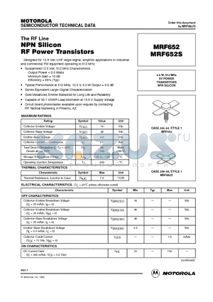MRF652 datasheet - RF POWER TRANSISTORS NPN SILICON