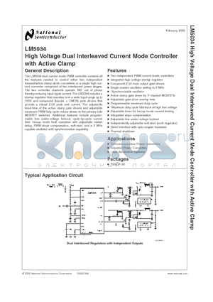 LM5034 datasheet - High Voltage Dual Interleaved Current Mode Controller with Active Clamp