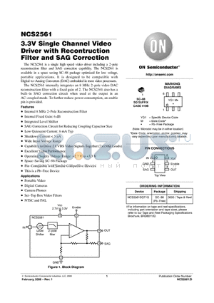 NCS2561 datasheet - 3.3V Single Channel Video Driver with Recontruction Filter and SAG Correction