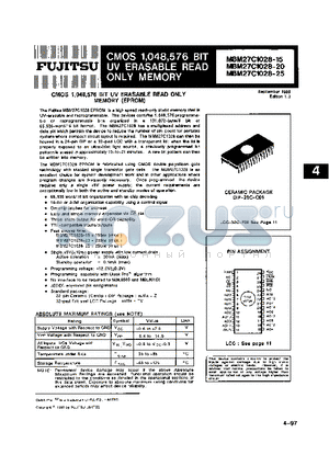 MBM27C1028-20 datasheet - CMOS 1048576 BIT UV ERASABLE READ ONLY MEMORY