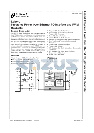 LM5070MTC-50 datasheet - Integrated Power Over Ethernet PD Interface and PWM Controller