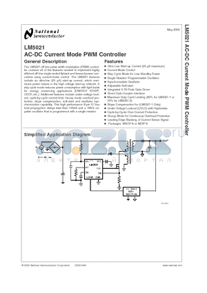 LM5021MMX-1 datasheet - AC-DC Current Mode PWM Controller
