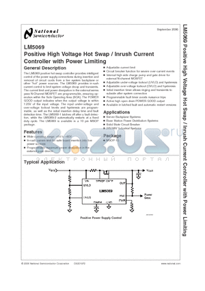 LM5069 datasheet - Positive High Voltage Hot Swap / Inrush Current Controller with Power Limiting