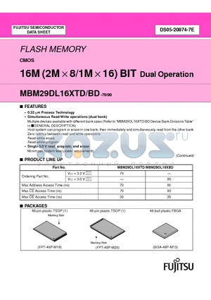 MBM29DL161TD-90PBT datasheet - FLASH MEMORY CMOS 16M (2M X 8/1M X 16) BIT Dual Operation
