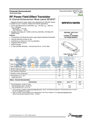 MRF6P24190HR6 datasheet - RF Power Field Effect Transistor N-Channel Enhancement-Mode Lateral MOSFET