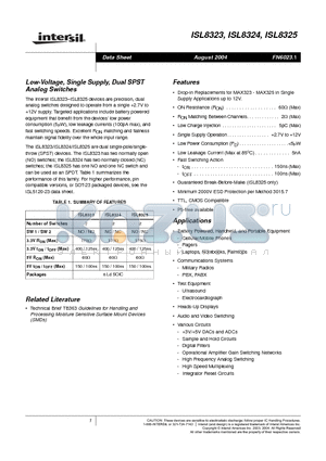ISL8323 datasheet - Low-Voltage, Single Supply, Dual SPST Analog Switches