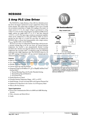 NCS5650MNTXG datasheet - 2 Amp PLC Line Driver
