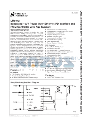 LM5072MH-50 datasheet - Integrated 100V Power Over Ethernet PD Interface and PWM Controller with Aux Support