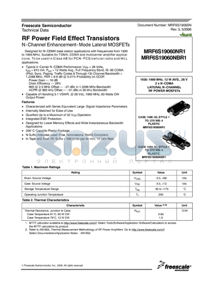 MRF6S19060NR1 datasheet - RF Power Field Effect Transistors