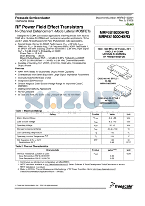 MRF6S19200HR3 datasheet - RF Power Field Effect Transistors