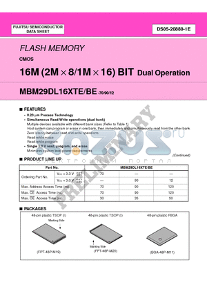 MBM29DL161TE datasheet - 16M (2MX8/1MX16) BIT Dual Operation