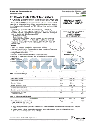 MRF6S21190H datasheet - RF Power Field Effect Transistors