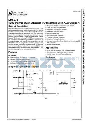 LM5073 datasheet - 100V Power Over Ethernet PD Interface with Aux Support