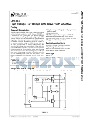 LM5104MX datasheet - High Voltage Half-Bridge Gate Driver with Adaptive Delay