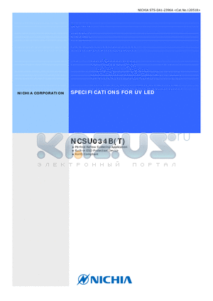 NCSU034B datasheet - SPECIFICATIONS FOR UV LED