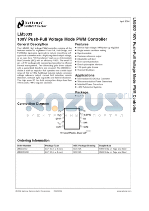 LM5033 datasheet - 100V Push-Pull Voltage Mode PWM Controller