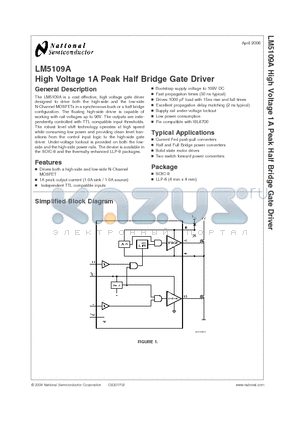 LM5109A datasheet - High Voltage 1A Peak Half Bridge Gate Driver