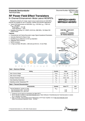 MRF6S24140H datasheet - RF Power Field Effect Transistors