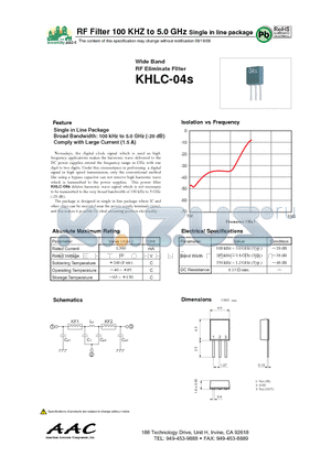 KHLC-04S datasheet - RF Filter 100 KHZ to 5.0 GHz Single in line package