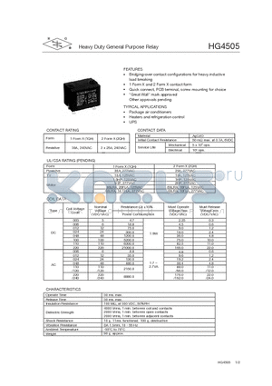 HG4505/012A-1QH2C4 datasheet - Heavy Duty General Purpose Relay
