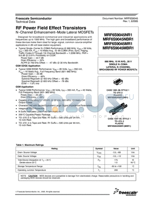 MRF6S9045MR1 datasheet - RF Power Field Effect Transistors