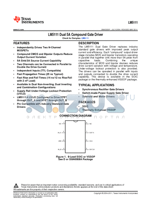 LM5111-1MYX datasheet - LM5111 Dual 5A Compound Gate Driver