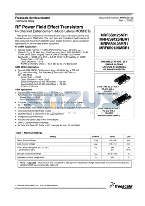 MRF6S9125NR1 datasheet - RF Power Field Effect Transistors