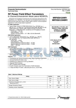 MRF6S9125NR1 datasheet - RF Power Field Effect Transistors