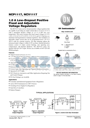 NCV1117DT33T5 datasheet - 1.0 A Low−Dropout Positive Fixed and Adjustable Voltage Regulators